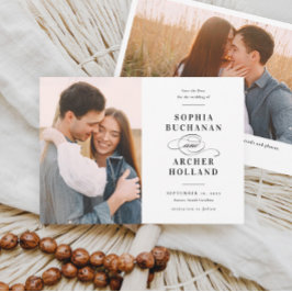 Elegante Type Zwart en Wit Foto Bruiloft Save The Date