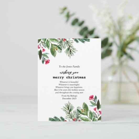 Elegante typemachine Kerst Loofwerk Hulst Bes Feestdagenkaart (Staand voorkant)