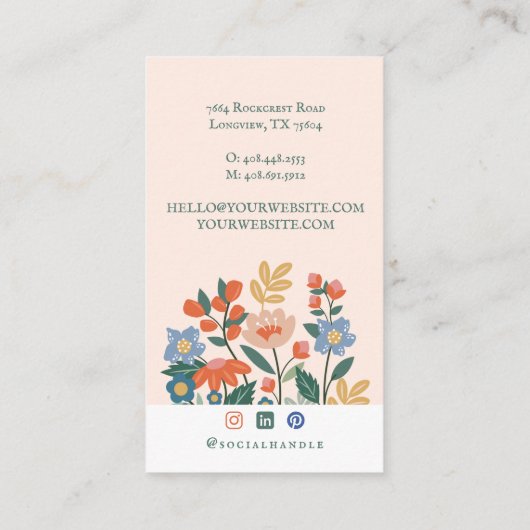 Elegante  Typewriter Bloeiende Bloemblogger Visitekaartje (Achterkant)