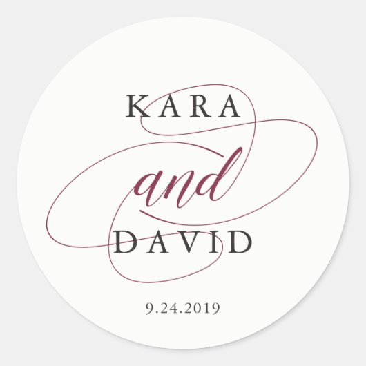 Elegante Typgrafie | Marsala Wedding Ronde Sticker (Voorkant)