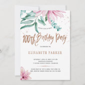 Elegante typografie 100e bloemige verjaardagsfeest kaart (Voorkant)