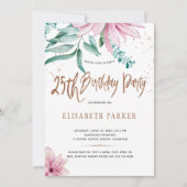 Elegante typografie 25e bloemige verjaardagsfeestj kaart (Voorkant)
