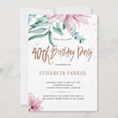 Elegante typografie 40e bloemige verjaardagsfeestj kaart (Voorkant)