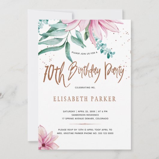 Elegante typografie 70e bloemige verjaardagsfeestj kaart (Voorkant)