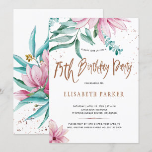 Elegante typografie 75e bloemige verjaardagsfeestj kaart