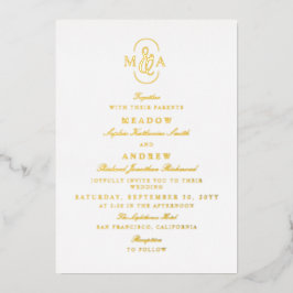 Elegante typografie ampersand monogram trouwen folie uitnodiging