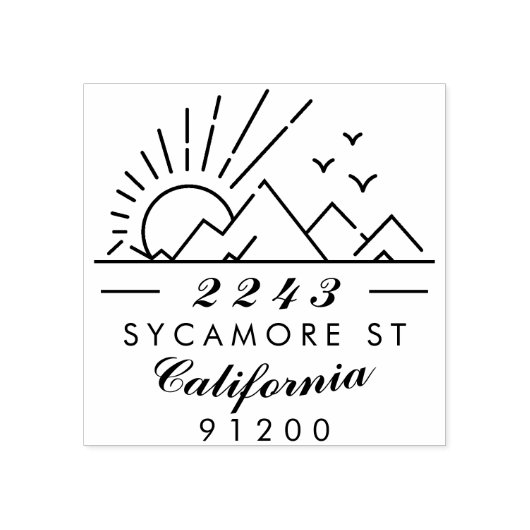 Elegante Typografie Berg Sunset Retouradres Rubberstempel (Afrduk)