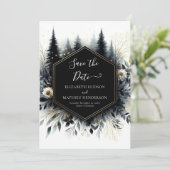 Elegante typografie betoverde bos bruiloft save the date (Staand voorkant)