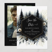 Elegante typografie betoverde bos bruiloft save the date (Voorkant / Achterkant)