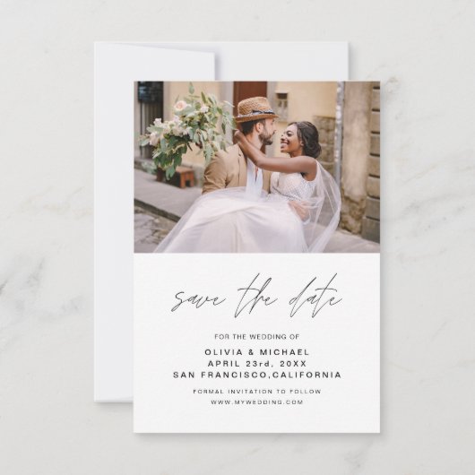 Elegante typografie Bewaar de datum Foto Minimalis Save The Date (Achterkant)