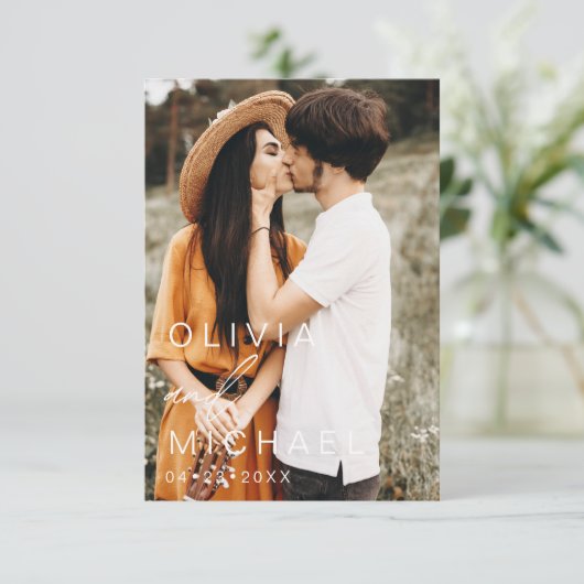 Elegante typografie Bewaar de datum foto Minimalis Save The Date (Staand voorkant)