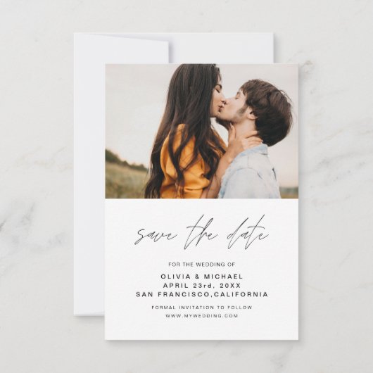 Elegante typografie Bewaar de datum foto Minimalis Save The Date (Achterkant)