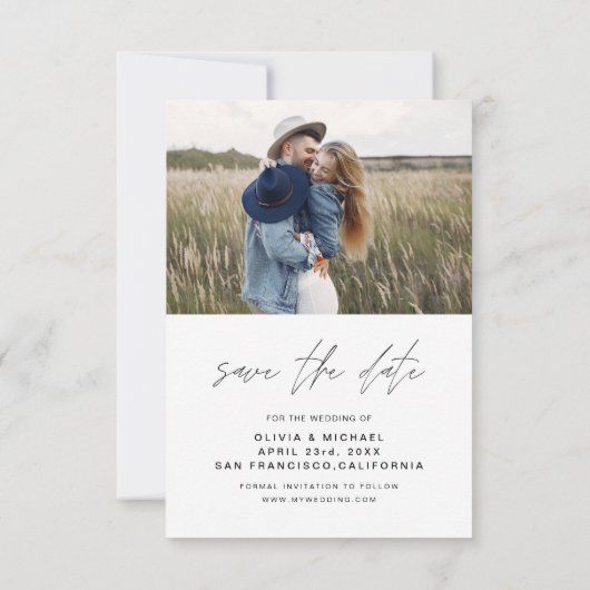 Elegante typografie Bewaar de datum foto Minimalis Save The Date (Achterkant)