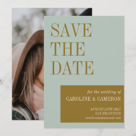 Elegante typografie blauw goud foto bruiloft save the date