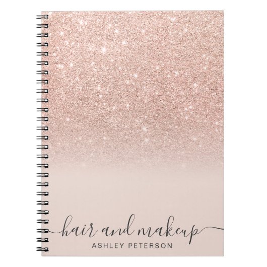 elegante typografie blauw roos goud glitter ombre notitieboek (Voorkant)
