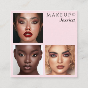 Elegante typografie Blush Roze 3 Foto Make-up Vierkante Visitekaartje
