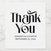 Elegante typografie bruiloft Dank u Wijn Etiket (Enkel label)