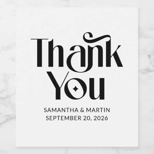 Elegante typografie bruiloft Dank u Wijn Etiket (Enkel label)
