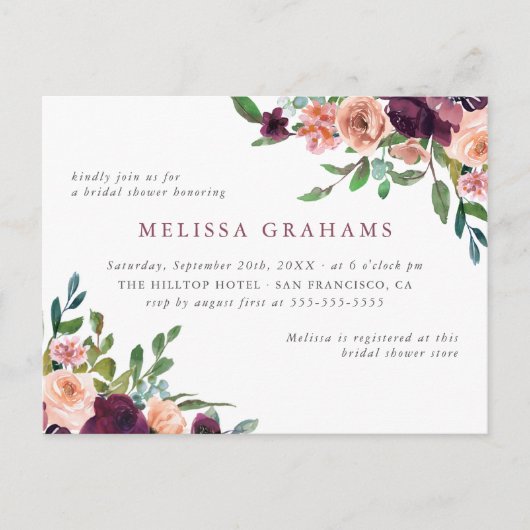 Elegante Typografie Chic Floral Vrijgezellenfeest Uitnodiging Briefkaart (Voorkant)