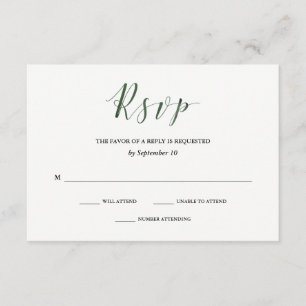 Elegante Typografie   Deep Green Wedding RSVP Kaartje