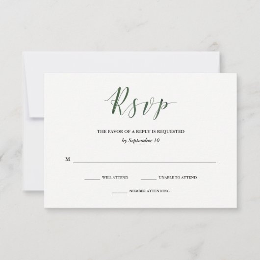 Elegante Typografie | Deep Green Wedding RSVP Kaartje (Voorkant)