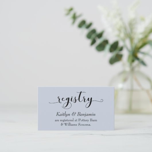 Elegante Typografie Dusty Blue Wedding Registry Informatiekaartje (Staand voorkant)