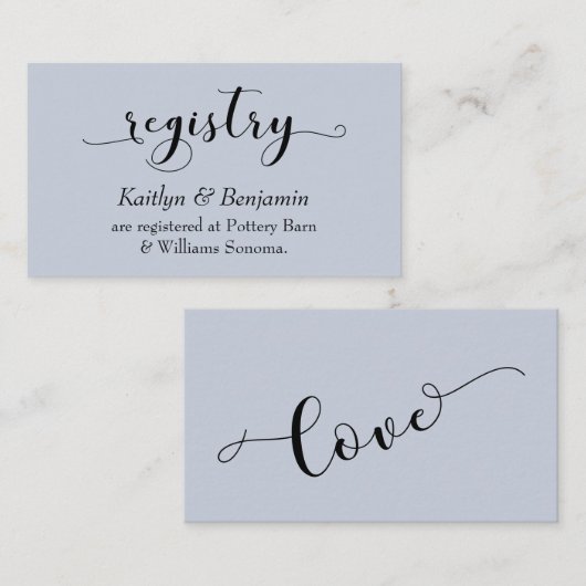 Elegante Typografie Dusty Blue Wedding Registry Informatiekaartje (Voorkant / Achterkant)