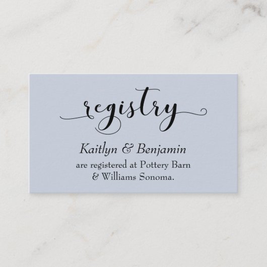 Elegante Typografie Dusty Blue Wedding Registry Informatiekaartje (Voorkant)