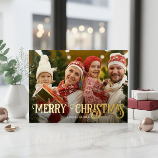 Elegante typografie familie kerst foto folie feestdagenkaart