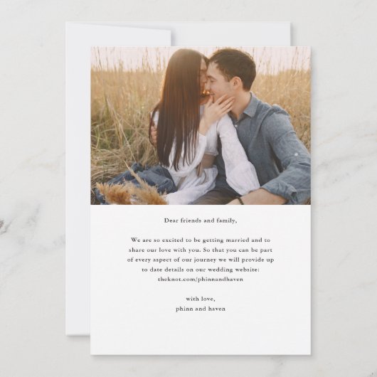Elegante typografie foto bruiloft save the date (Achterkant)