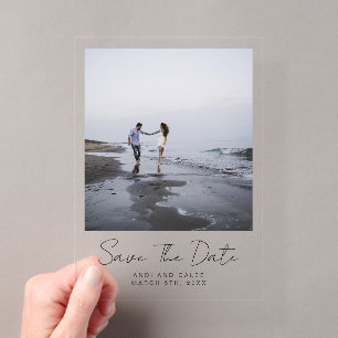 Elegante typografie foto trouwkaart save the date acryl uitnodigingen