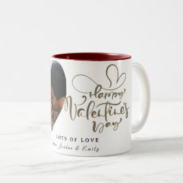Elegante typografie Gelukkige Valentijnsdag 1 Foto Tweekleurige Koffiemok