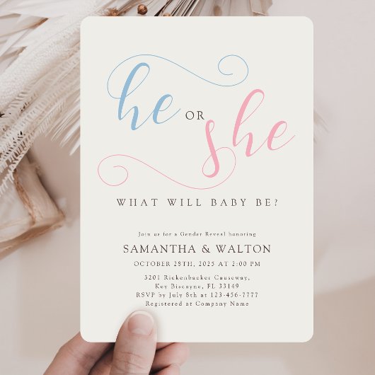 Elegante typografie Gender Reveal Party Kaart