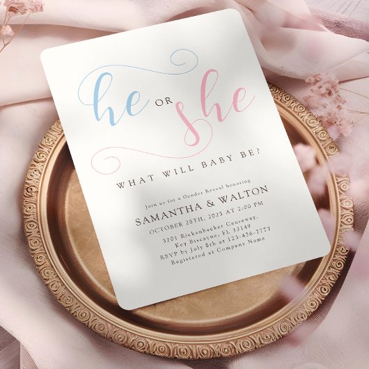 Elegante typografie Gender Reveal Party Kaart