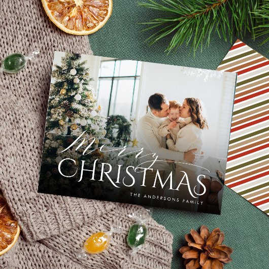 Elegante Typografie Gestreepte Vrolijke Kerstmisfo Feestdagenkaart