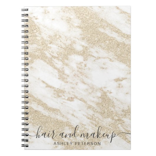 elegante typografie goud glitter marble hair make- notitieboek (Voorkant)