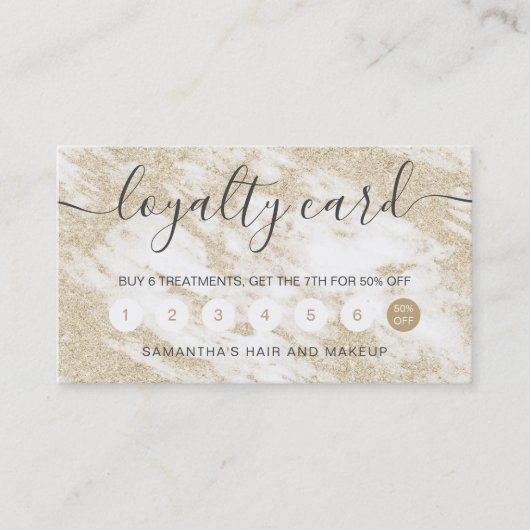 elegante typografie goud glitter witte marmer klantenkaartje (Voorkant)