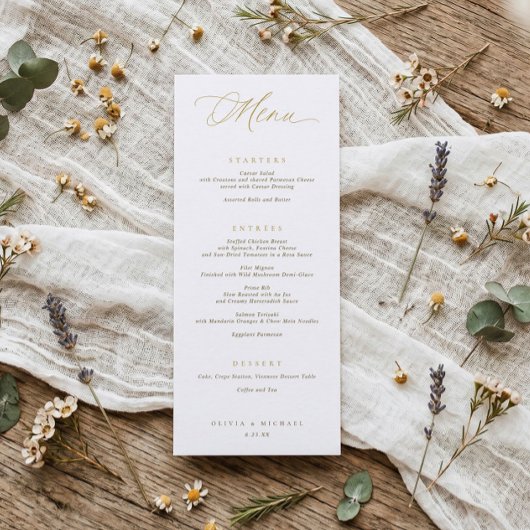 Elegante typografie gouden script bruiloft diner menu