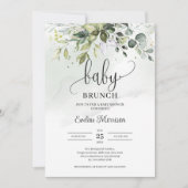 Elegante typografie groen gebladerte baby brunch kaart (Voorkant)