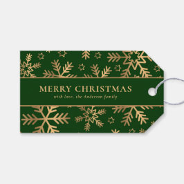 Elegante Typografie Groene Gouden Kerst Sneeuwvlok Cadeaulabel
