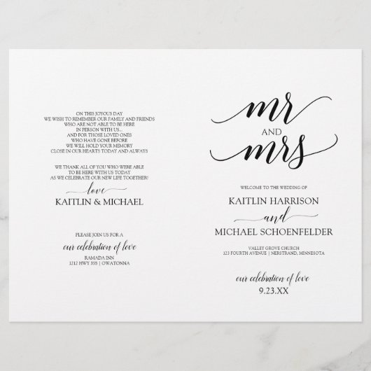 Elegante typografie huwelijksprogramma's in zwart (Voorkant)