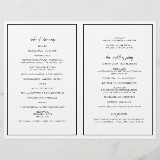 Elegante typografie huwelijksprogramma's in zwart (Achterkant)