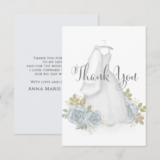 Elegante typografie kalligrafie script bruidsjurk bedankkaart (Voorkant / Achterkant)