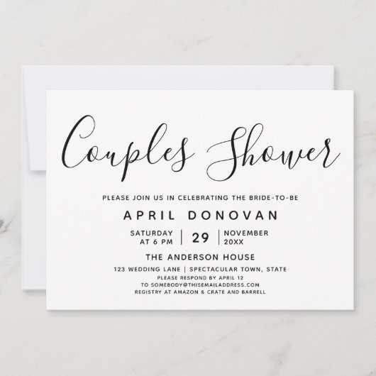 Elegante Typografie Koppels Douche Uitnodiging (Voorkant)