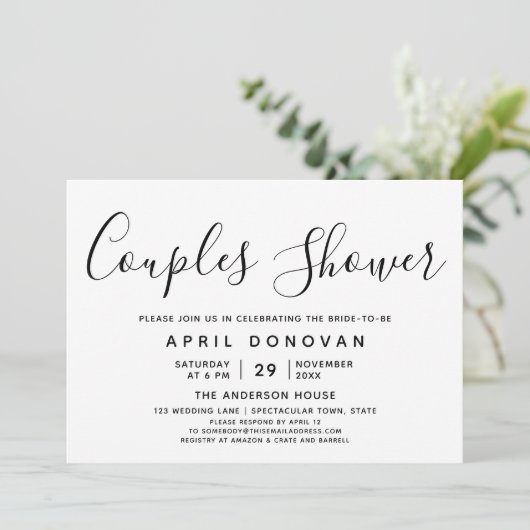 Elegante Typografie Koppels Douche Uitnodiging (Staand voorkant)