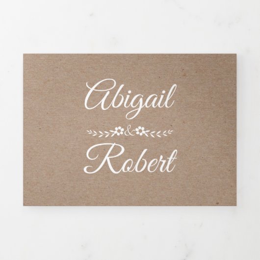 Elegante typografie kraftpapier rustieke bruiloft drieluik uitnodiging (Cover)