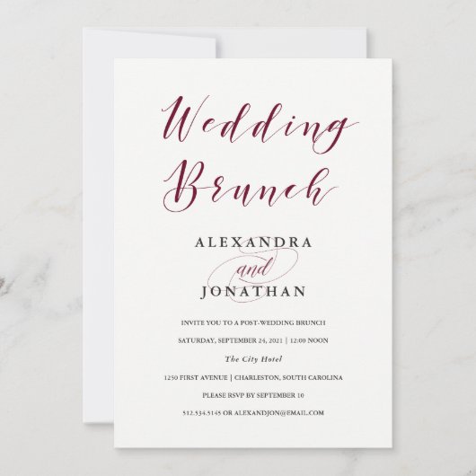 Elegante Typografie | Marsala Bruiloft Brunch Kaart (Voorkant)