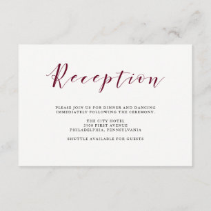 Elegante typografie Marsala bruiloftsreceptie Informatiekaartje