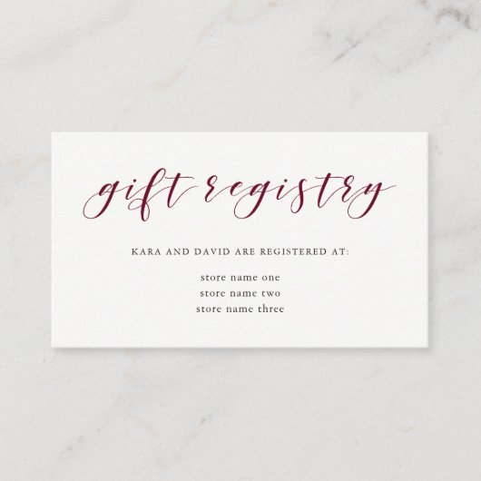 Elegante Typografie | Marsala Gift Registry Insert Informatiekaartje (Voorkant)