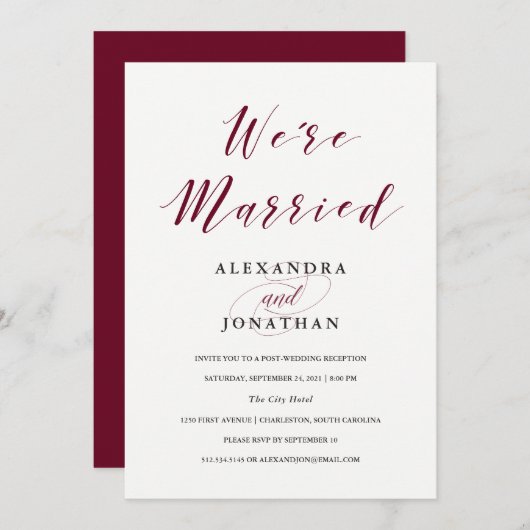 Elegante typografie | Marsala-huwelijksceremonie Kaart (Voorkant / Achterkant)